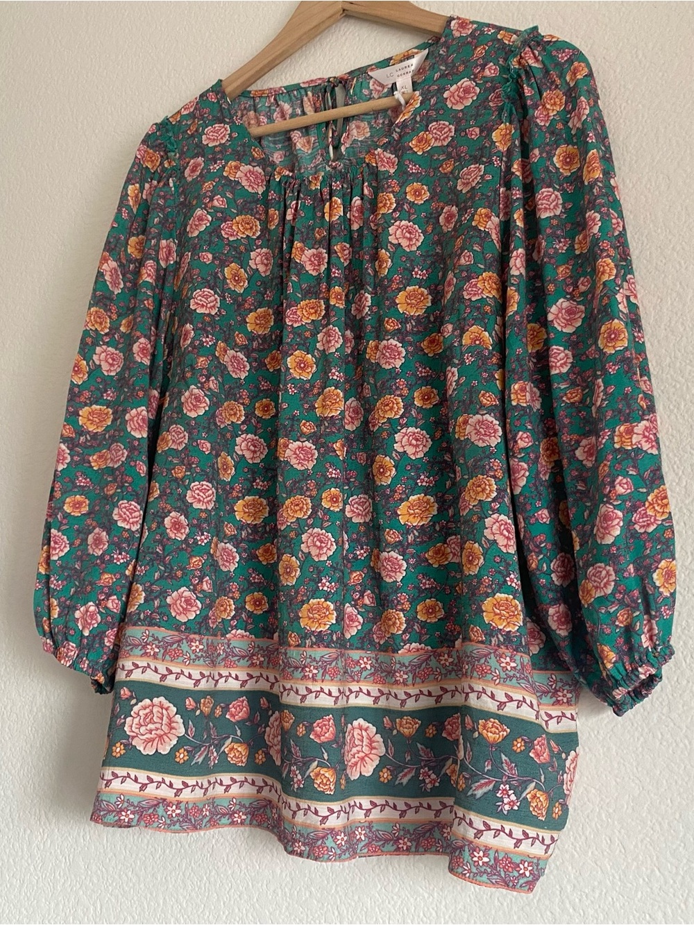 LC Lauren Conrad Teal Floral Peasant Blouse - Picture 6 of 12
